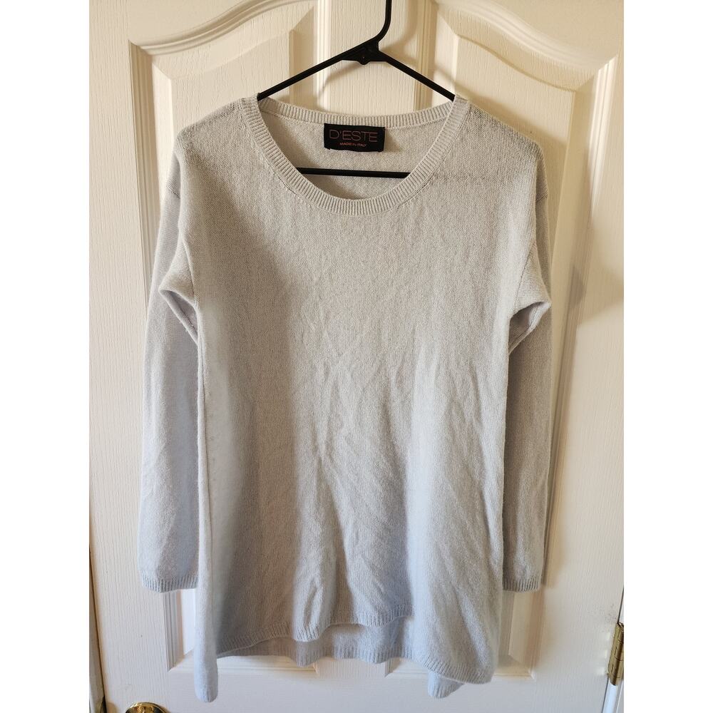 D'Este Made in Italy Medium 100% Cashmere Ice Blue Longline Crewneck Sweater